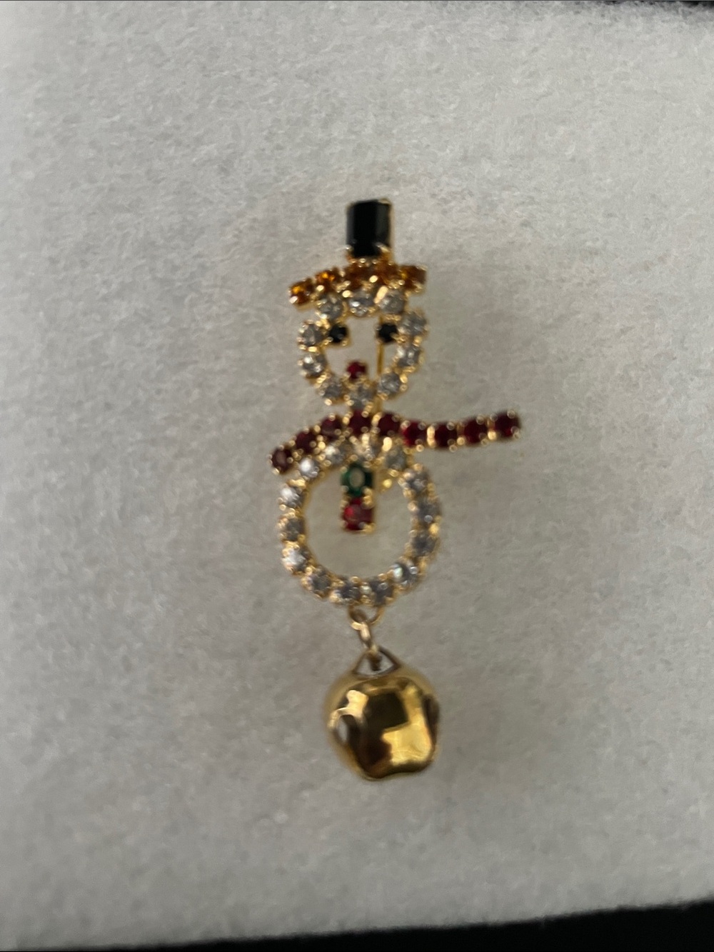 Gold-Tone Crystal Snowman Brooch with Red Scarf and Green Accent